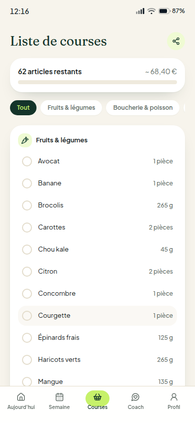 Liste de courses groupée par rayon