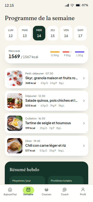 Programme de la semaine en un coup d'œil