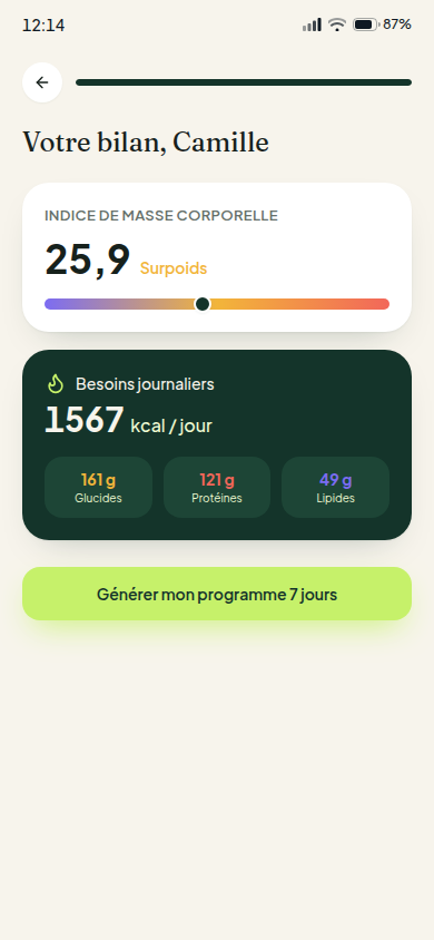 Calcul de l'IMC et des besoins caloriques