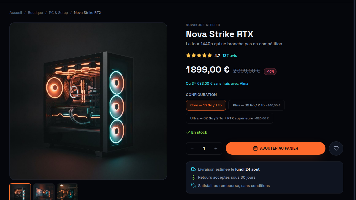 Configuration et stock en direct
