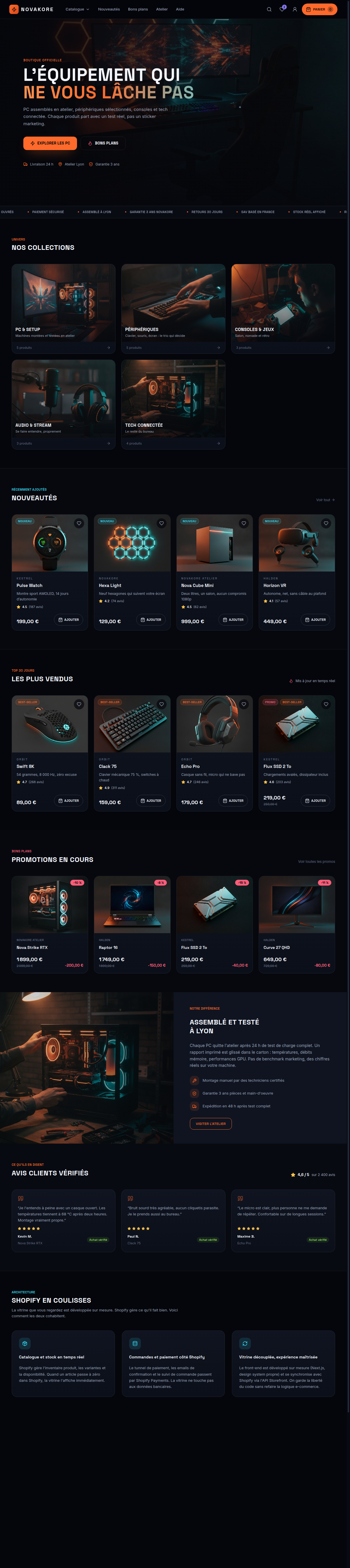 Accueil boutique, hero et collections