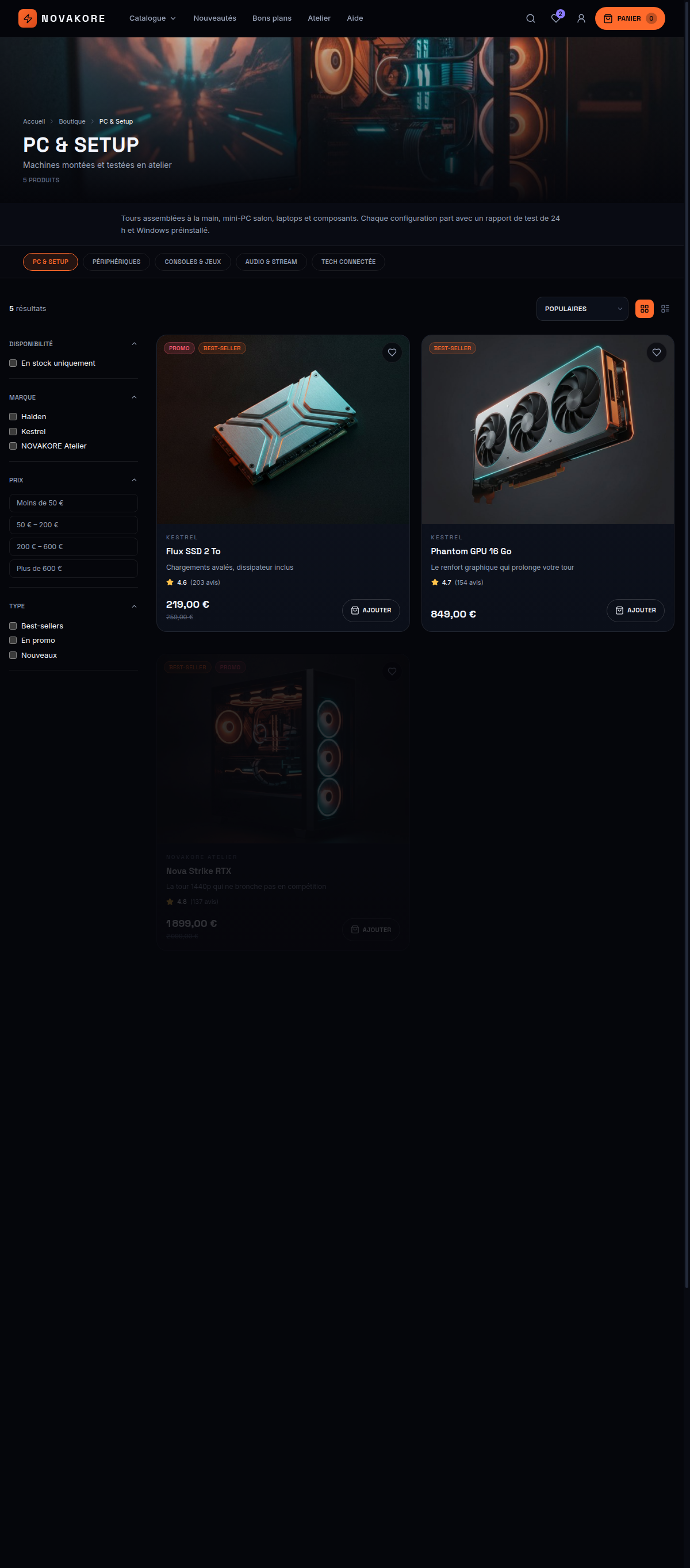 Grille collection PC & Setup avec filtres