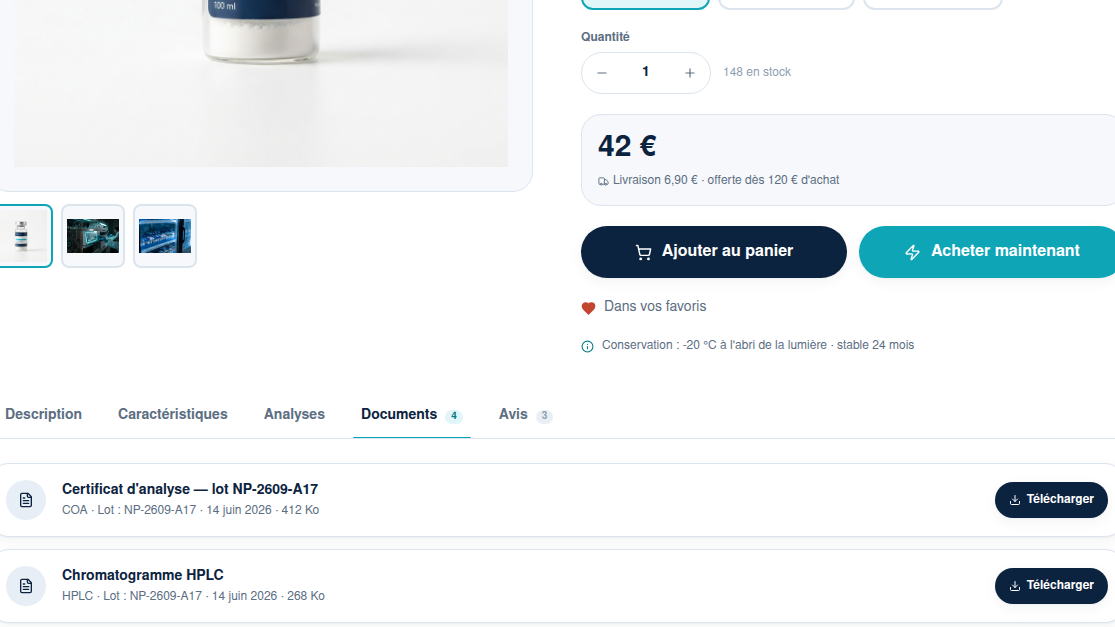 Certificats d'analyse par lot