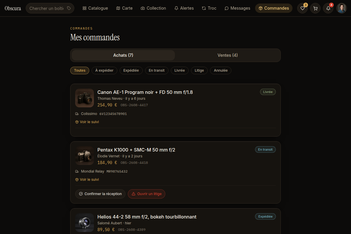 Suivi de commande jusqu'à livraison