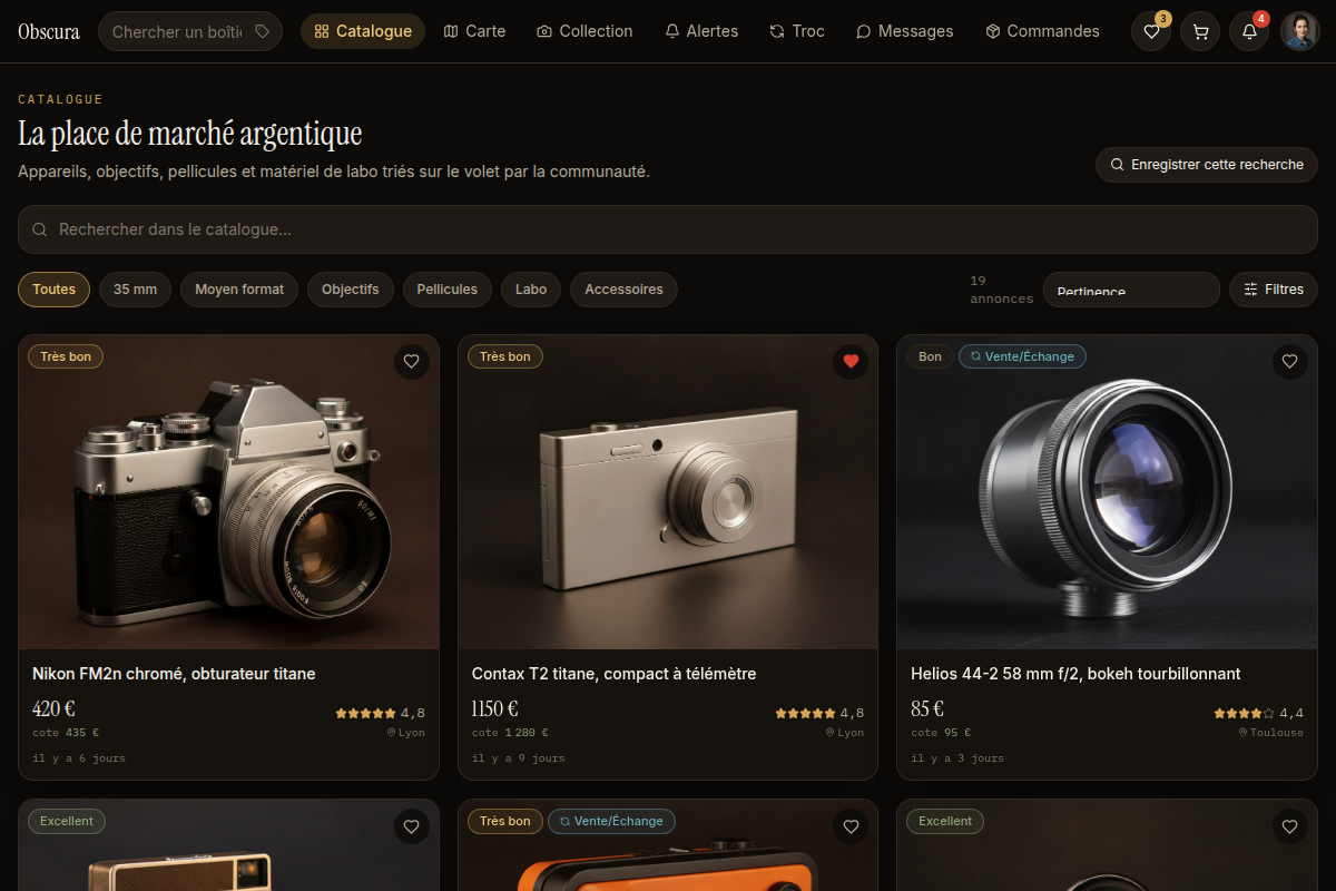 Catalogue filtrable avec cote de marché