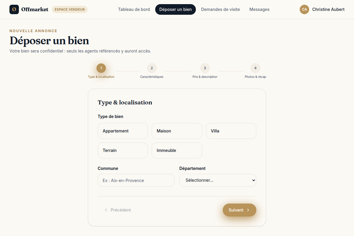 Wizard dépôt — étape 1/4