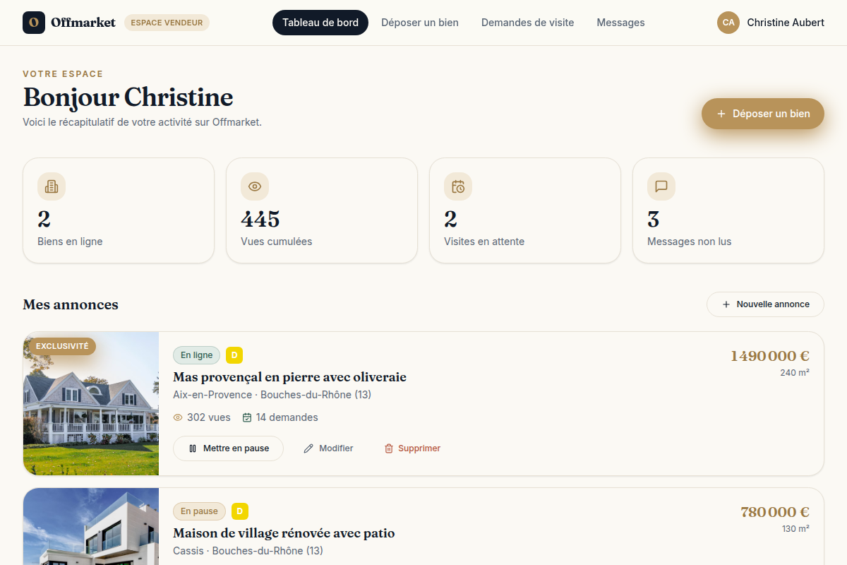 Tableau de bord vendeur