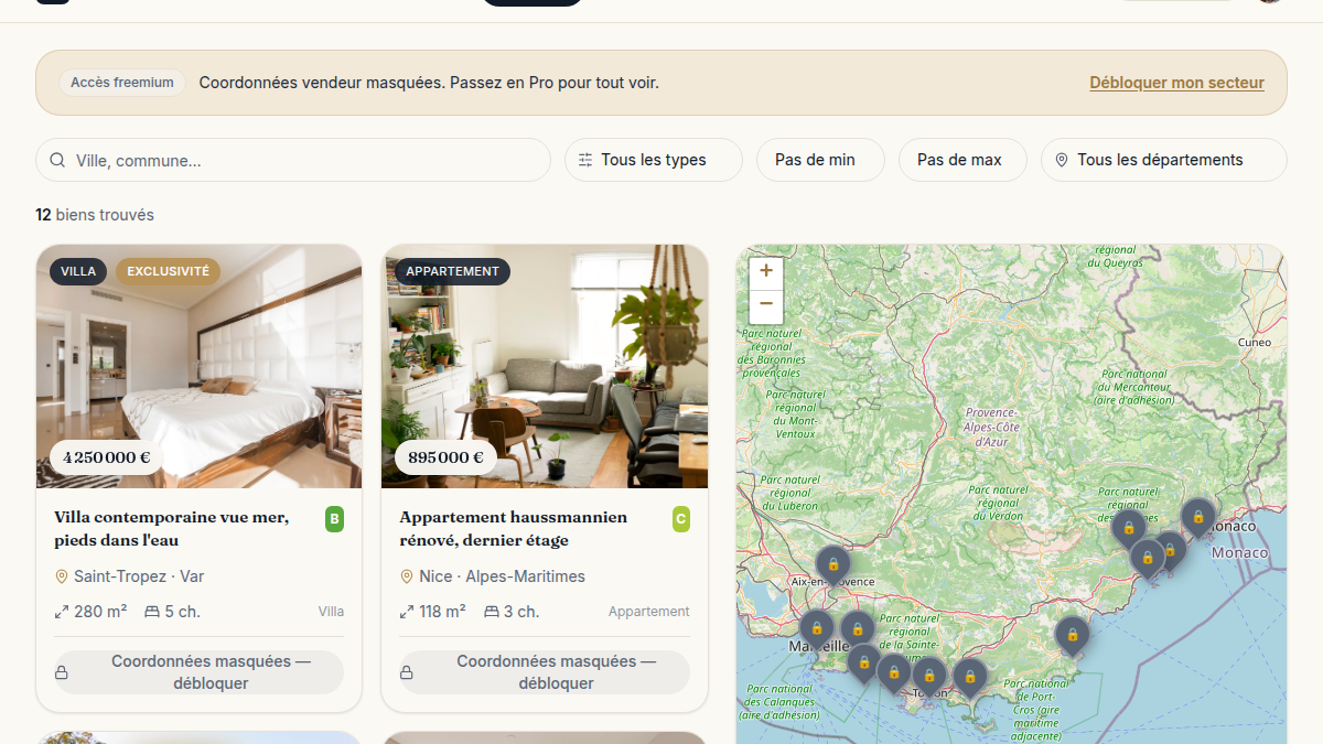 Carte interactive filtrée par secteur