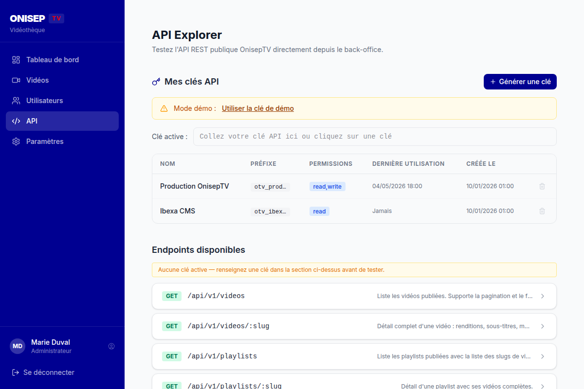 API REST publique et gestion des clés