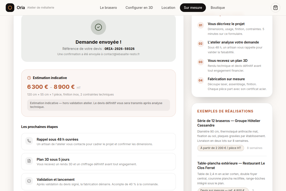 Confirmation avec estimation chiffrée