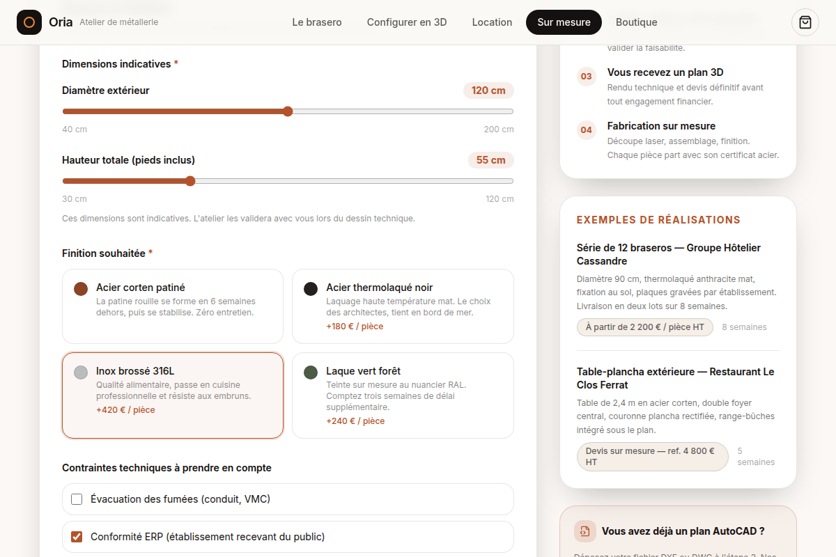 Devis, étape 2 : dimensions et finition