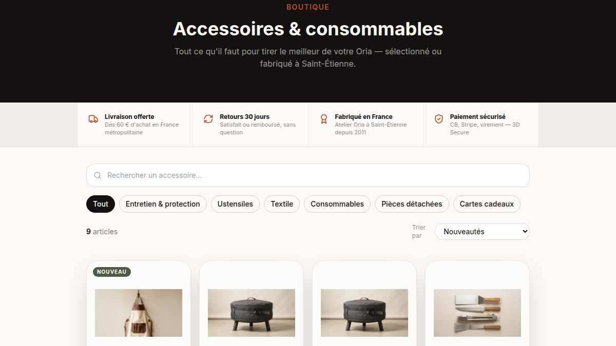 Catalogue accessoires filtrable