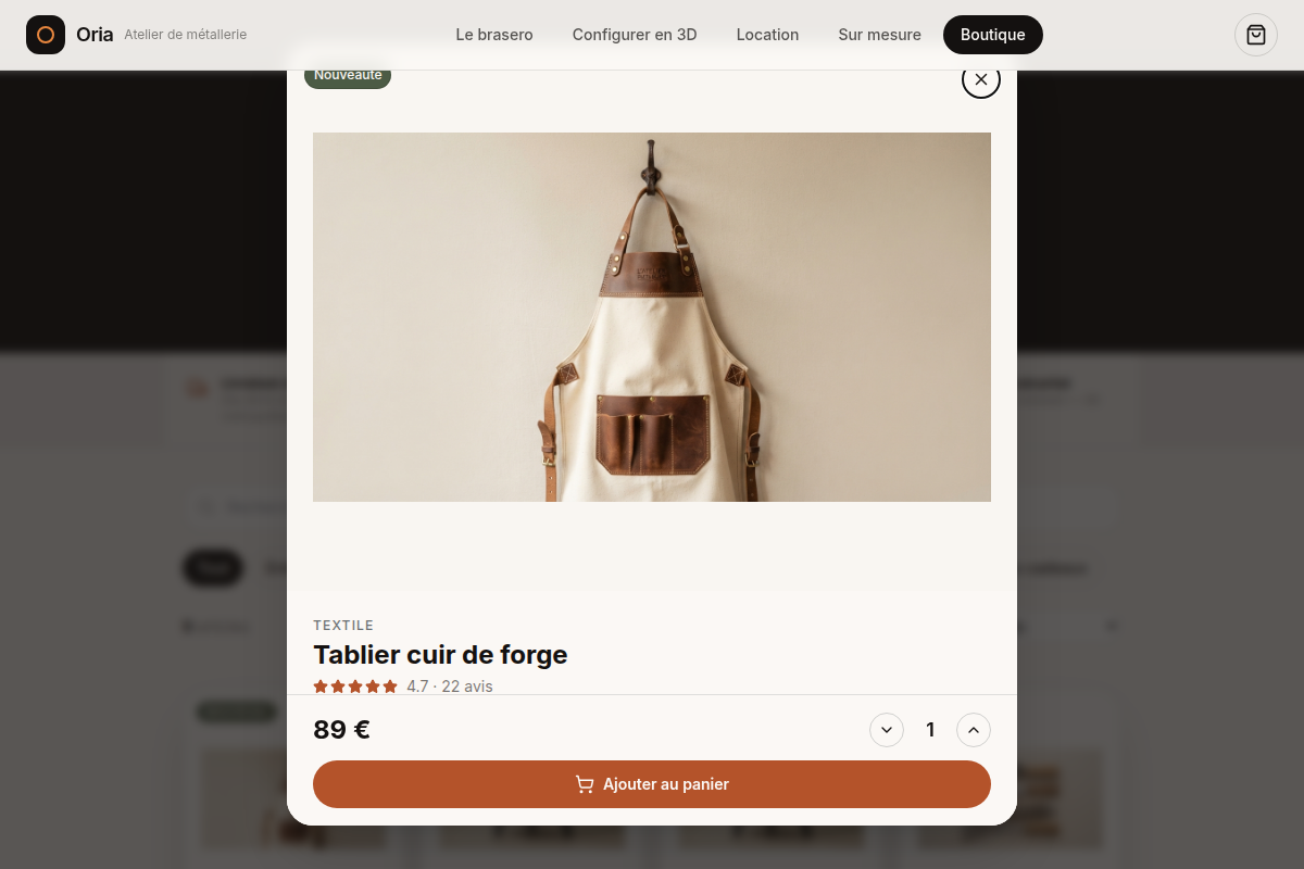 Fiche produit en modale, avis et variantes