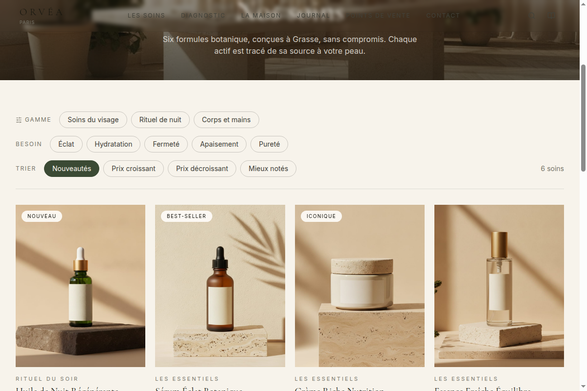 Collection des six soins, filtrable