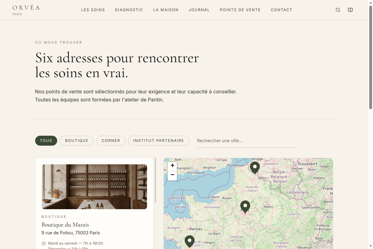 Carte et liste des points de vente