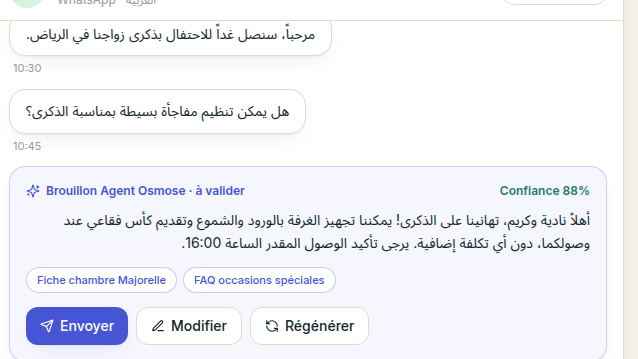 Un brouillon IA, jamais un envoi automatique