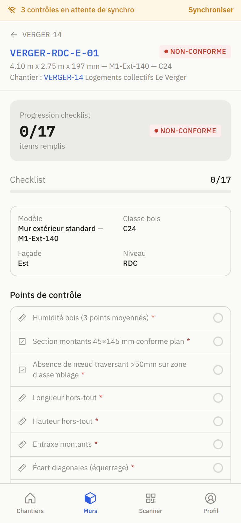 Fiche mur et points de contrôle