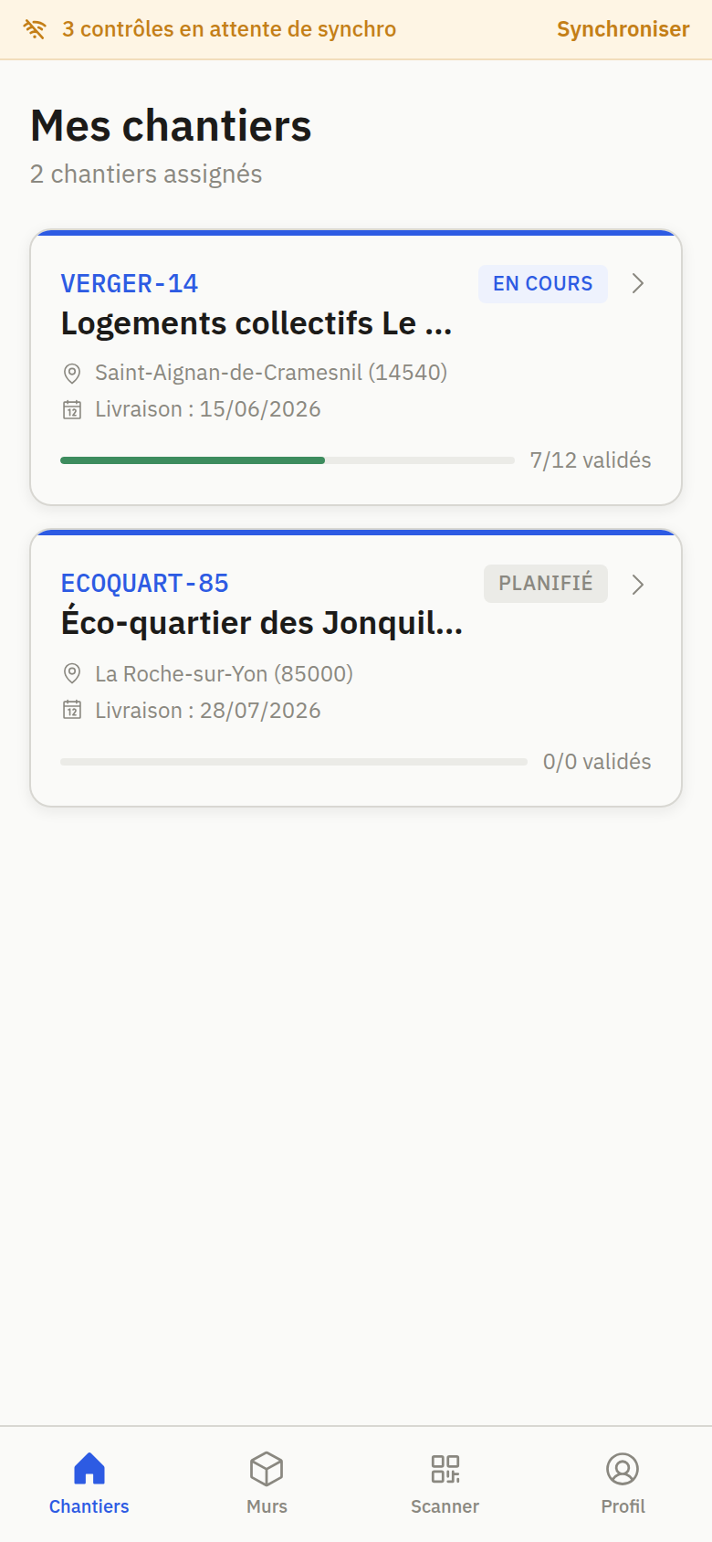 Mes chantiers assignés