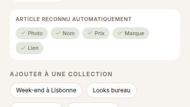 Reconnaissance automatique de l'article partagé