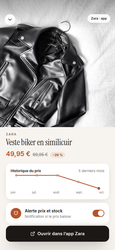Fiche article avec historique de prix
