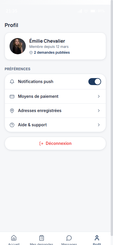 Profil, préférences et adresses enregistrées