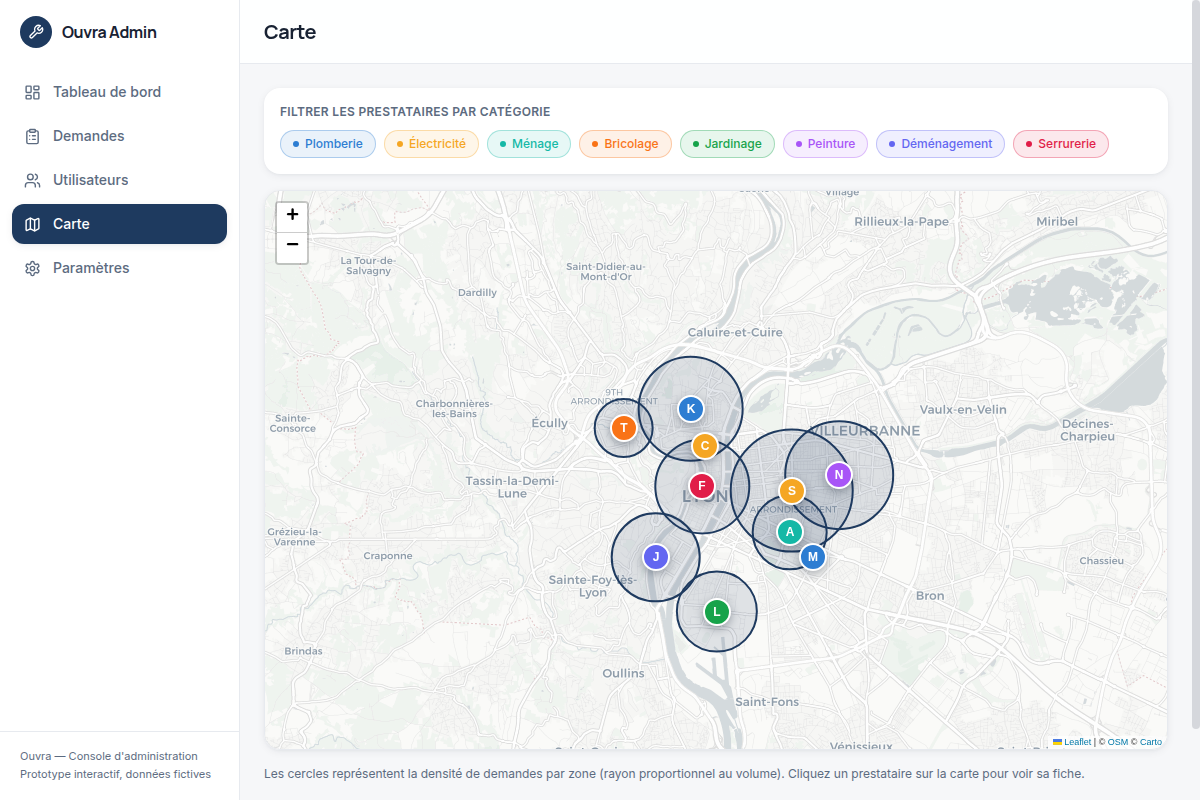 Carte temps réel des prestataires par catégorie