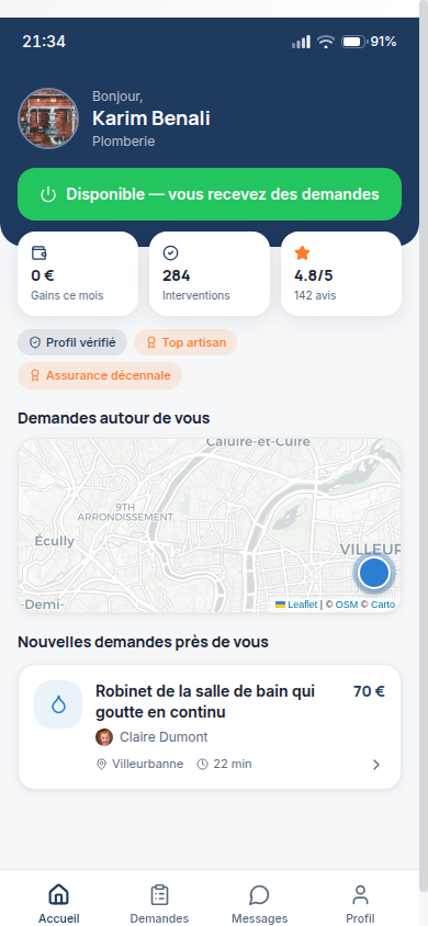 Accueil : disponibilité, gains, demandes proches