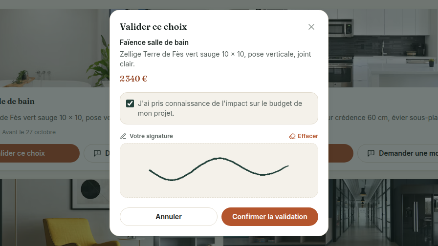 Validation par case et signature