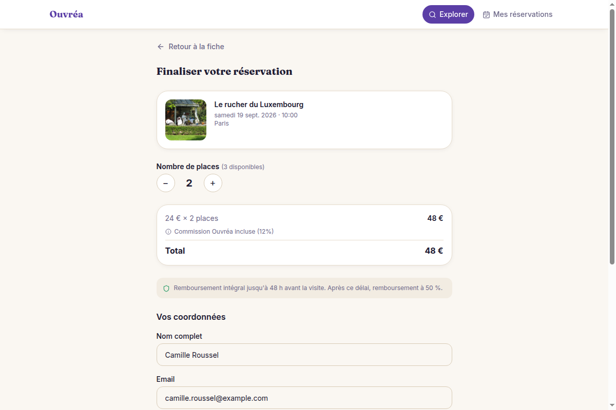 Récap prix en direct et paiement test Stripe