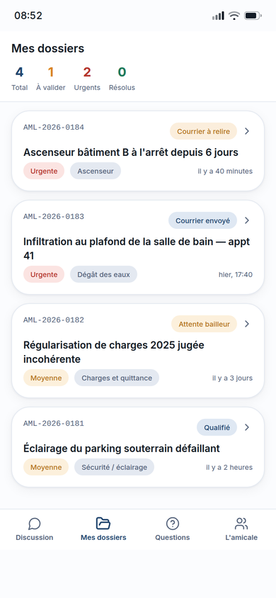 Liste des dossiers avec stats résident