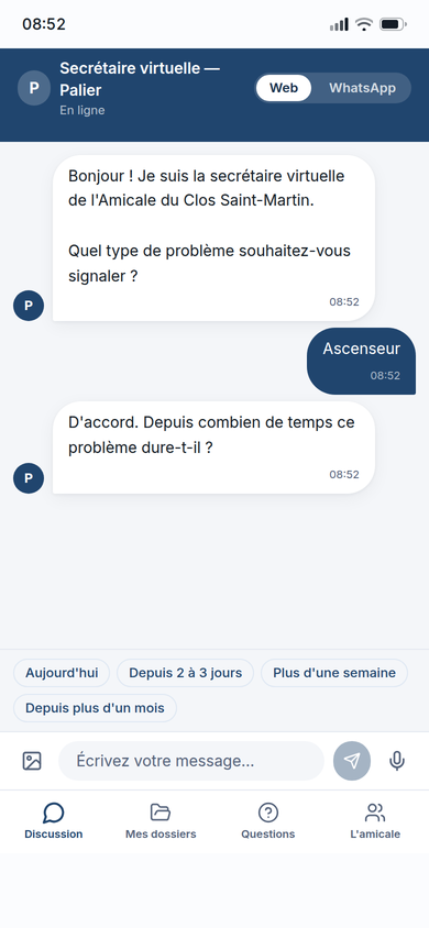 Conversation guidée : signalement ascenseur