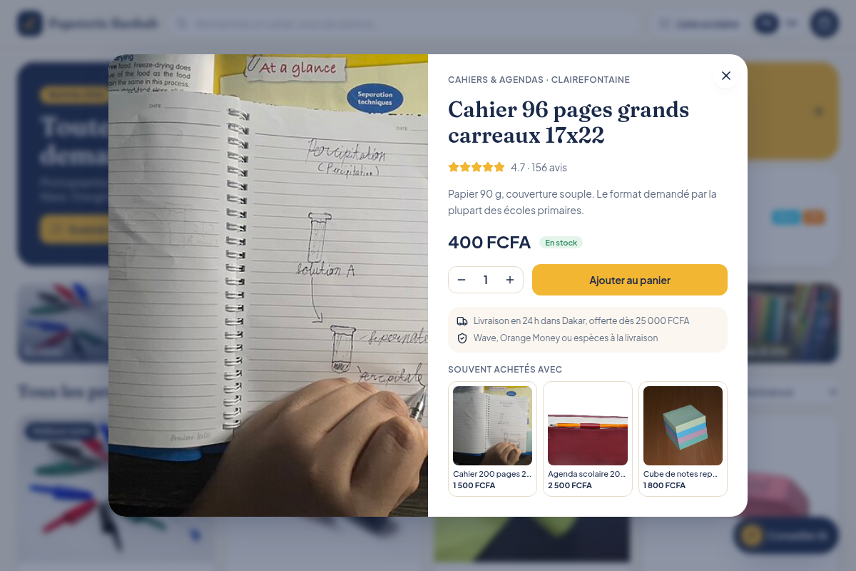 Fiche produit avec stock, note et avis