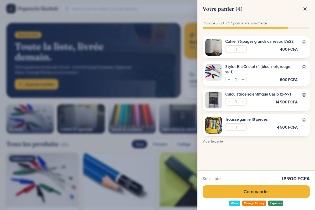 Panier avec récapitulatif et frais de livraison