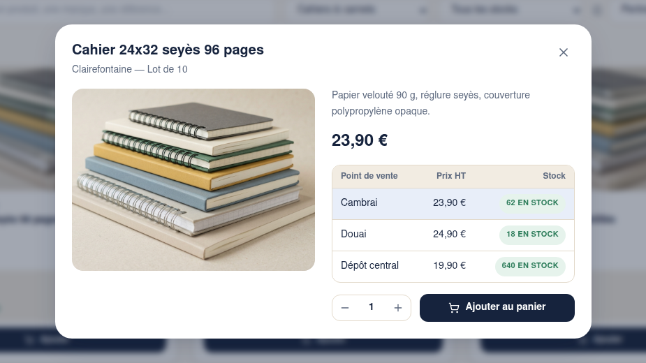 Prix et stock par boutique