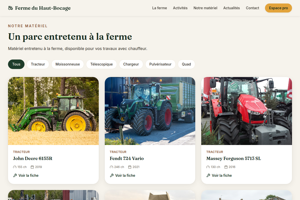 Catalogue du matériel disponible
