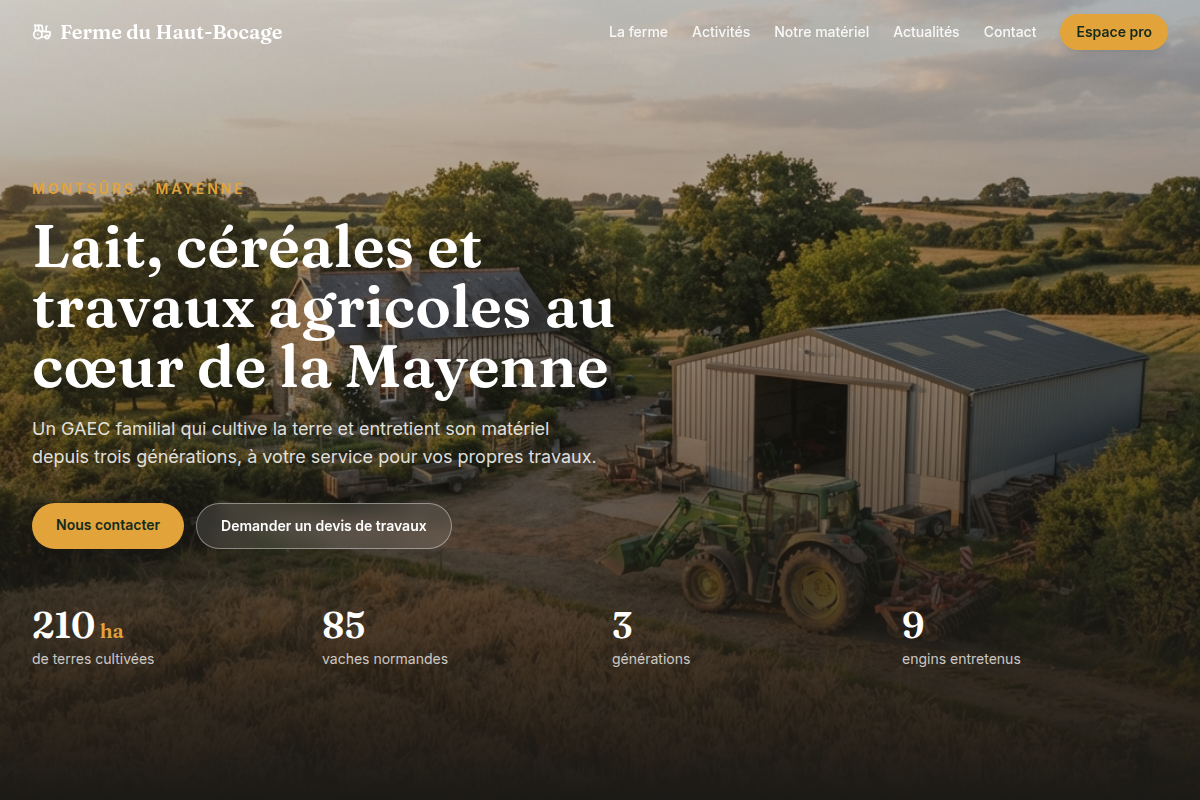 Page d'accueil du site vitrine