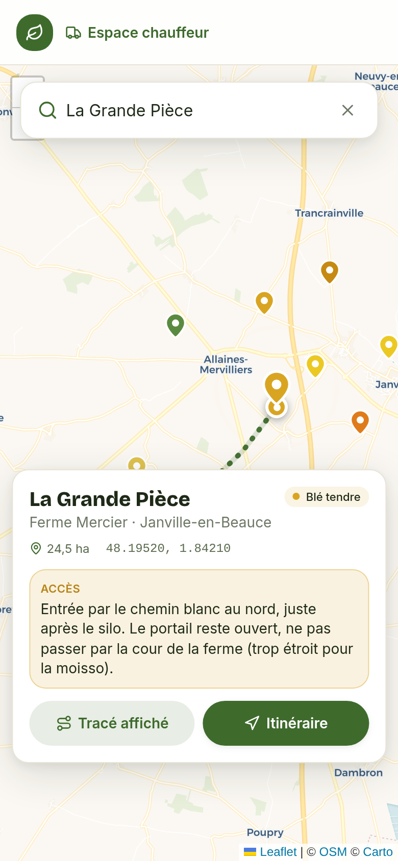 Aperçu du trajet vers la parcelle