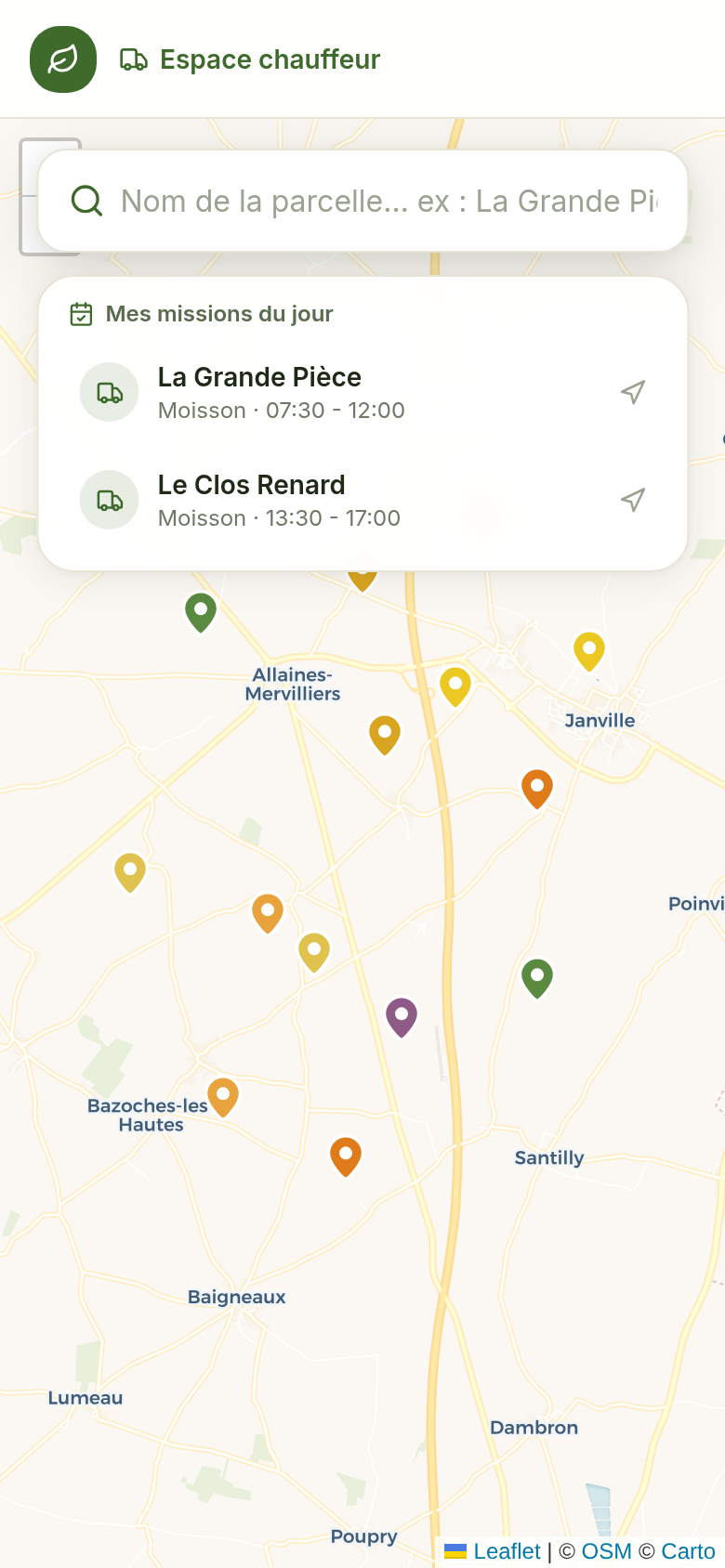 Recherche et missions du jour du chauffeur