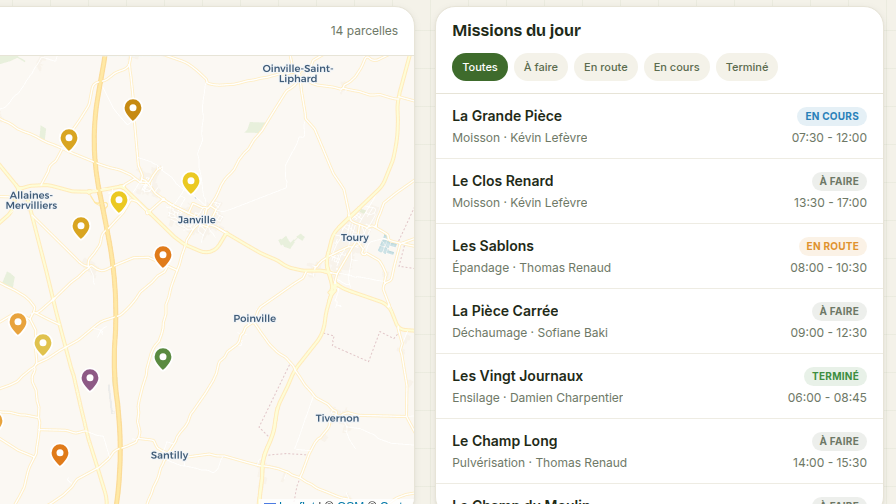 La tournée du jour pilotée sur une carte