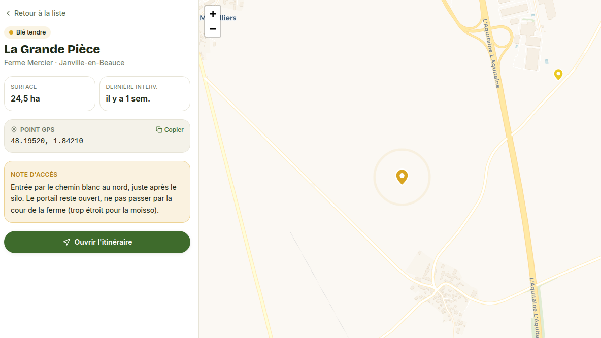 La note d'accès voyage avec la parcelle