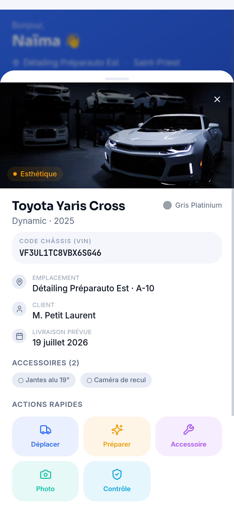 Fiche véhicule terrain et actions rapides