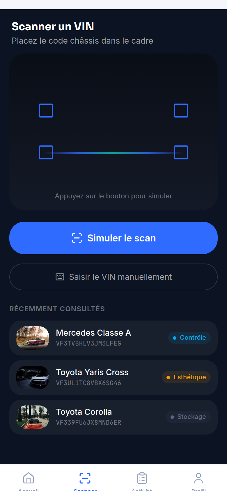 Scan du VIN pour identifier un véhicule