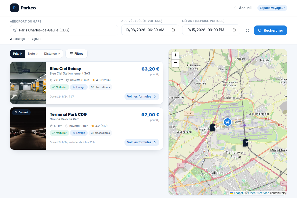 Recherche et carte des parkings partenaires