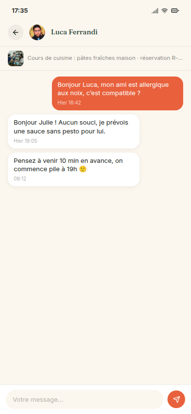 Messagerie directe avec le prestataire