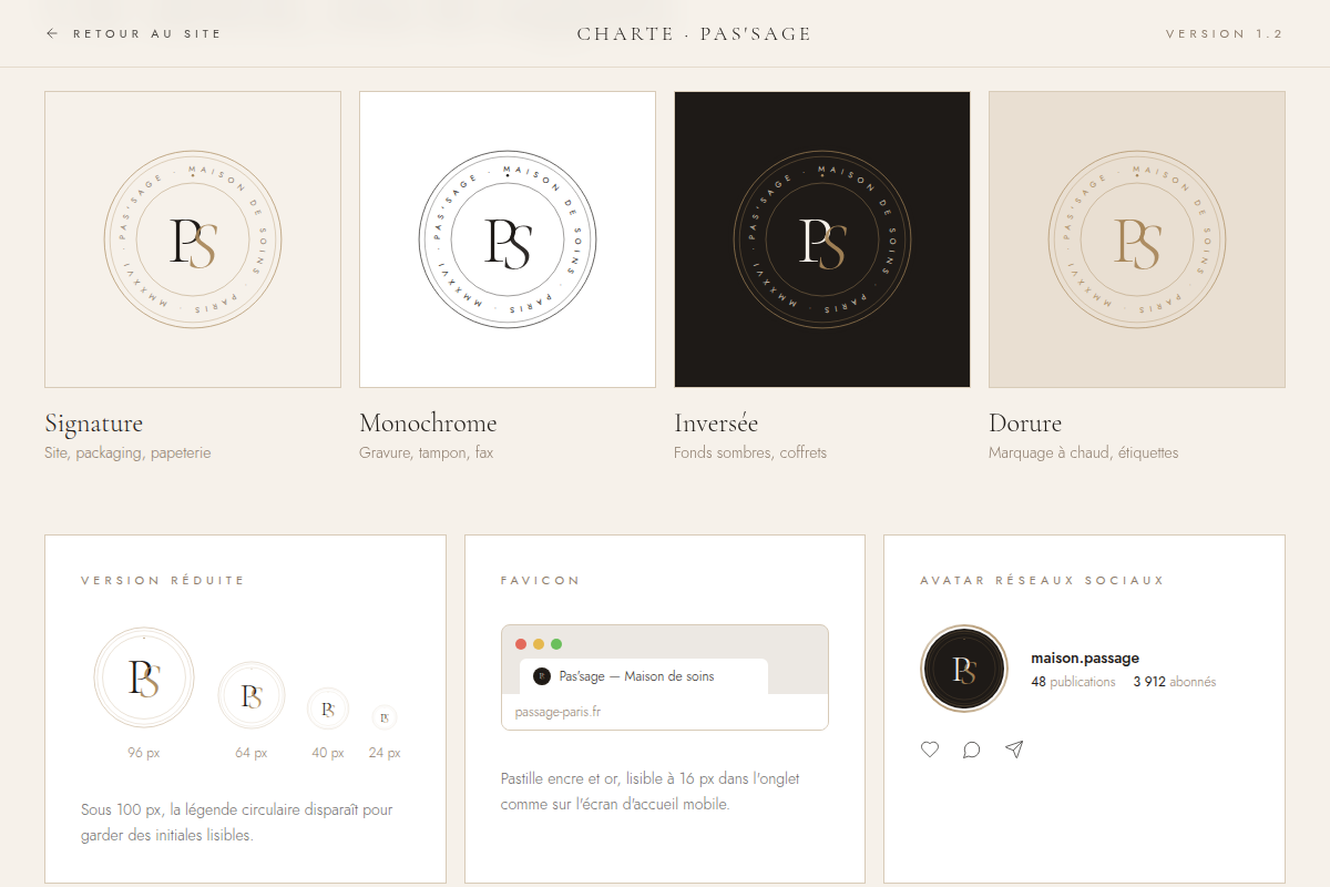 Déclinaisons du monogramme : favicon, réseaux sociaux
