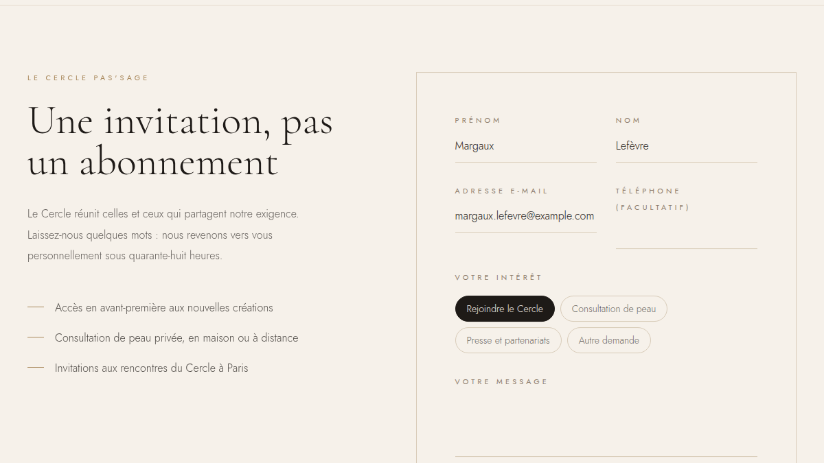 Un Cercle plutôt qu'un simple formulaire de contact
