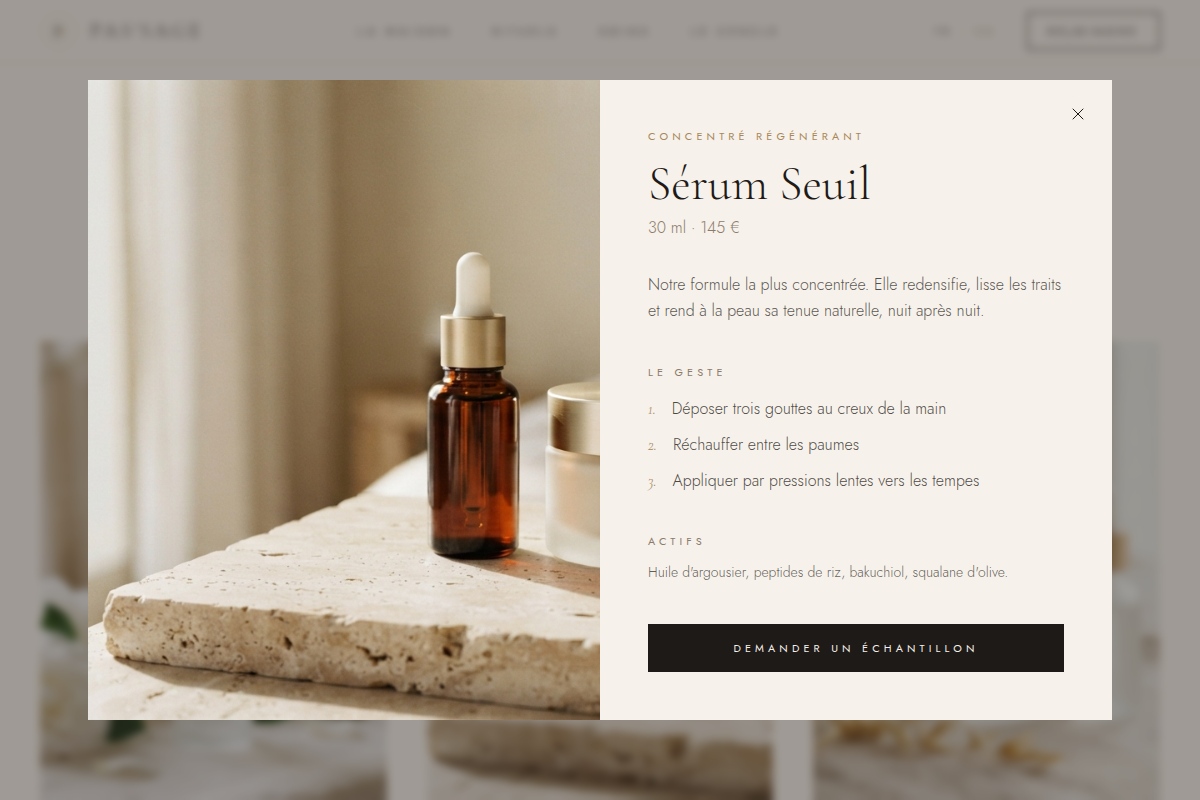 Fiche détaillée du Sérum Seuil avec gestes et actifs