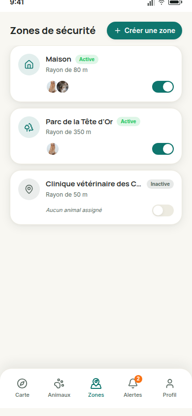 Zones de sécurité, actives ou non
