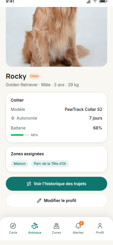 Profil, collier et zones assignées