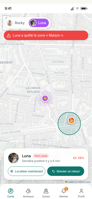 Alerte instantanée à la sortie de zone
